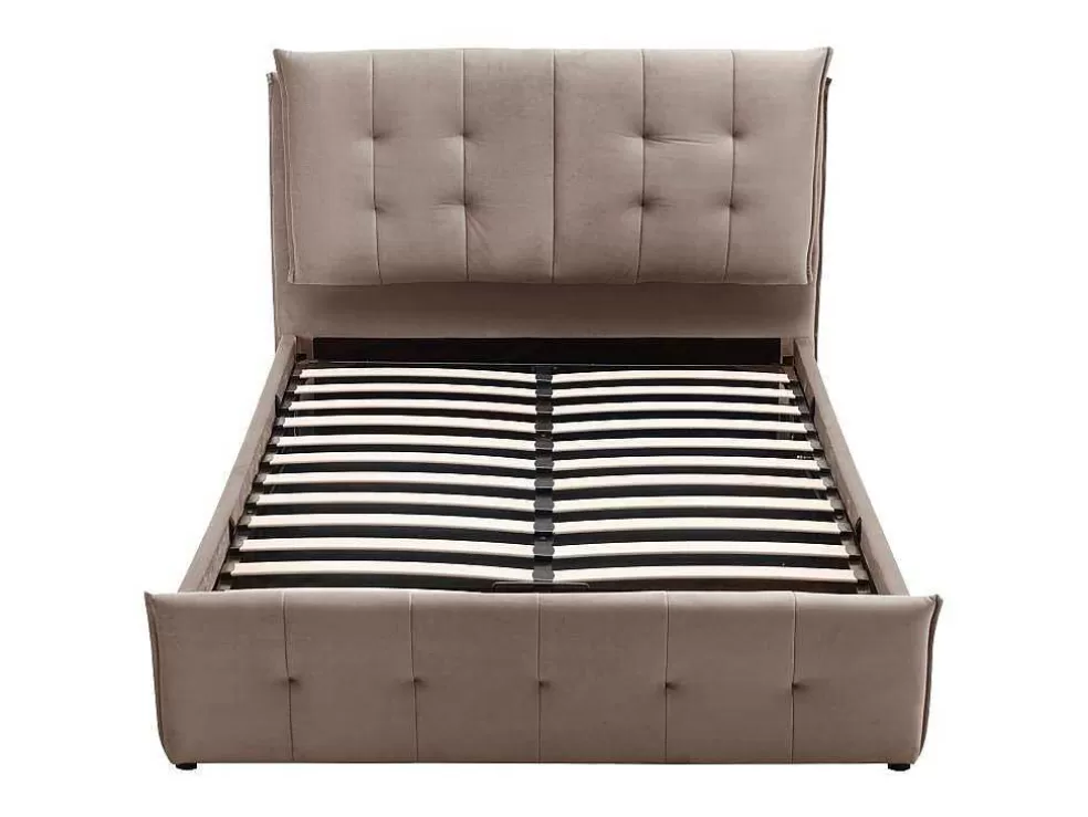 Vente-unique Cama Com Espaco De Arrumação 140X200 Cm Veludo Bege - Oleria* Cama Em Veludo