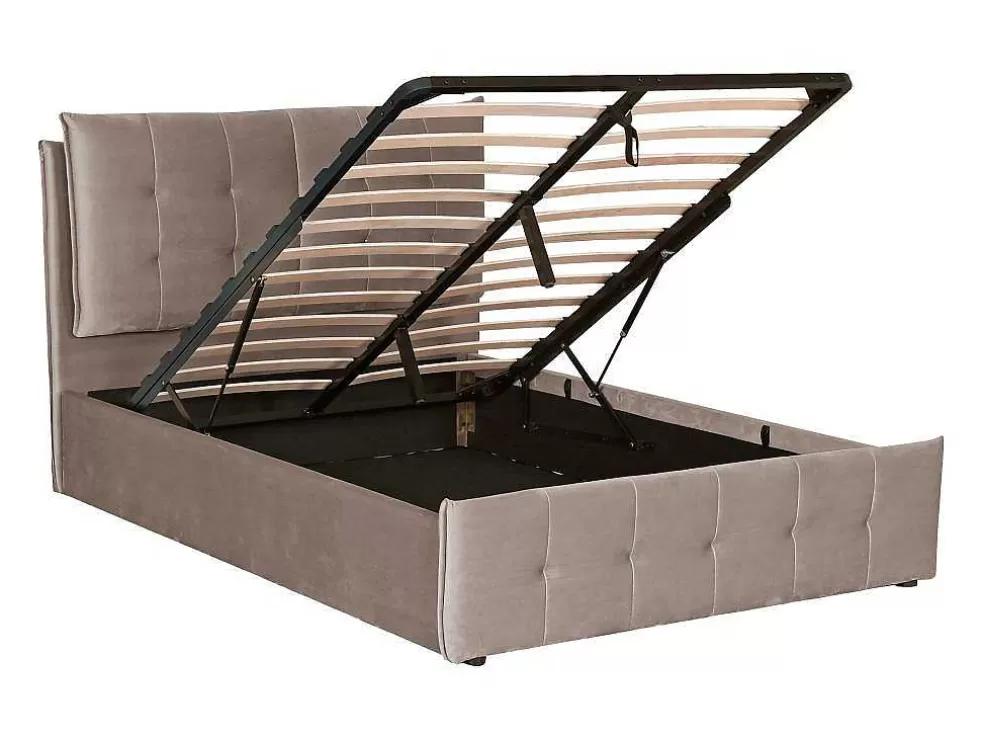 Vente-unique Cama Com Espaco De Arrumação 140X200 Cm Veludo Bege - Oleria* Cama Em Veludo