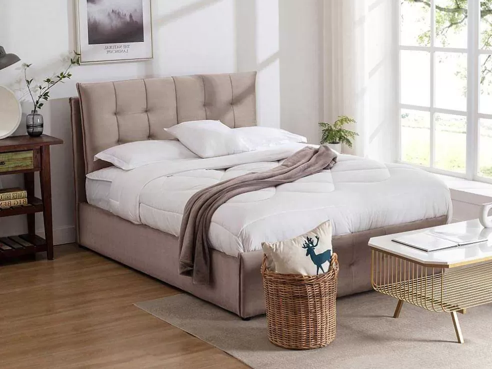 Vente-unique Cama Com Espaco De Arrumação 140X200 Cm Veludo Bege - Oleria* Cama Em Veludo
