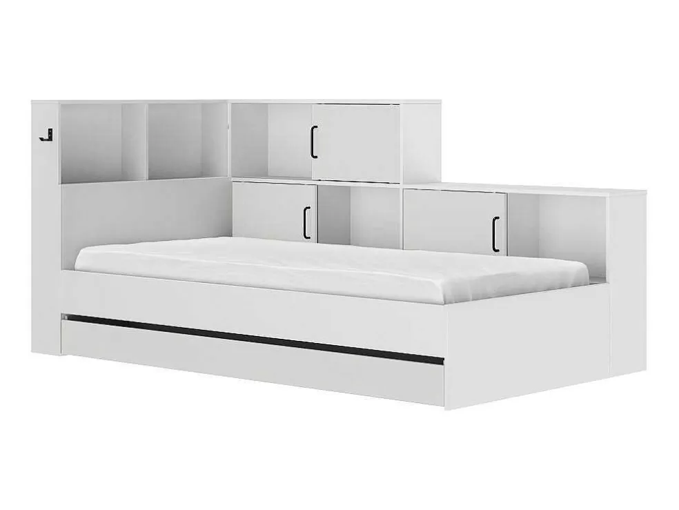 Vente-unique Cama Com Espacos De Arrumação E Gaveta 90X200 Cm Branco + Sommier + Colchão - Armand* Cama De Adulto