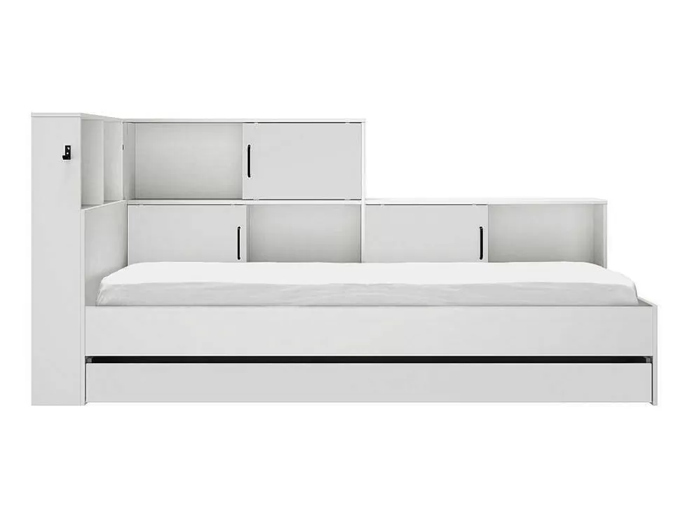 Vente-unique Cama Com Espacos De Arrumação E Gaveta 90X200 Cm Branco + Sommier + Colchão - Armand* Cama De Adulto