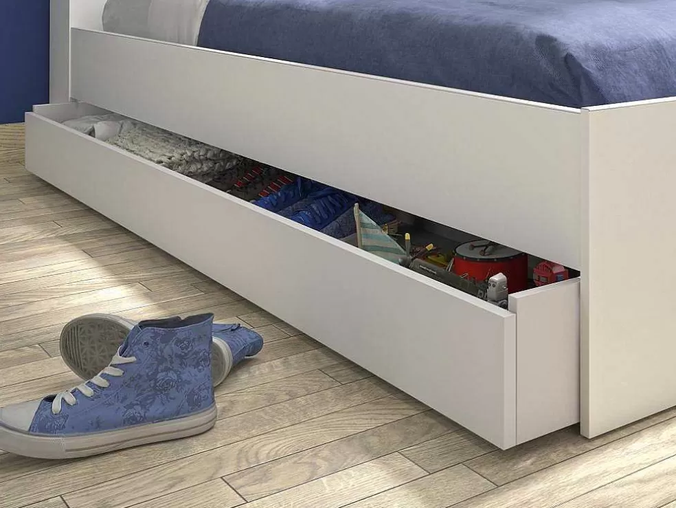 Vente-unique Cama Com Espacos De Arrumação E Gaveta 90X200 Cm Branco + Sommier + Colchão - Armand* Cama De Adulto