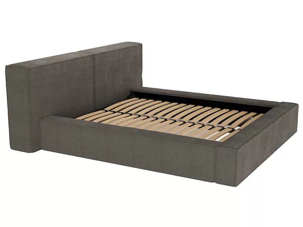 PASCAL MORABITO Cama Com Gaveta 180 X 200 Cm Veludo Canelado Taupe + Colchão - Timano* Cama Em Veludo
