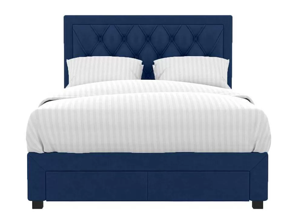Vente-unique Cama Com Gavetas 180 X 200 Cm Tecido Veludo Azul + Colchão - Leopold* Cama Em Veludo