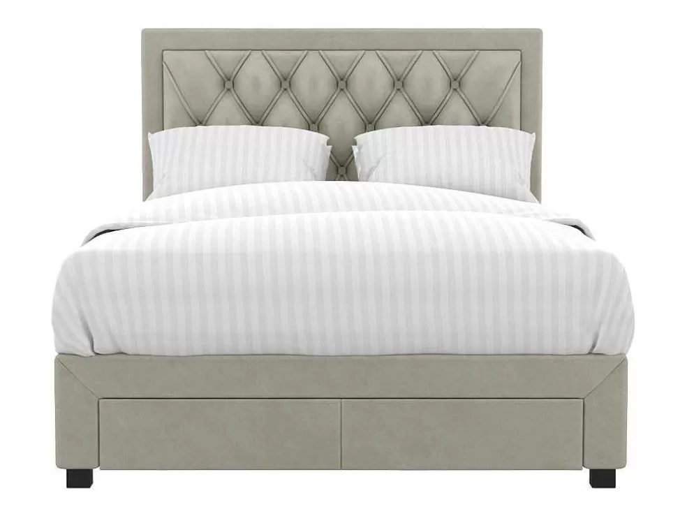 Vente-unique Cama Com Gavetas 180 X 200 Cm Tecido Veludo Champagne + Colchão - Leopold* Cama Em Veludo