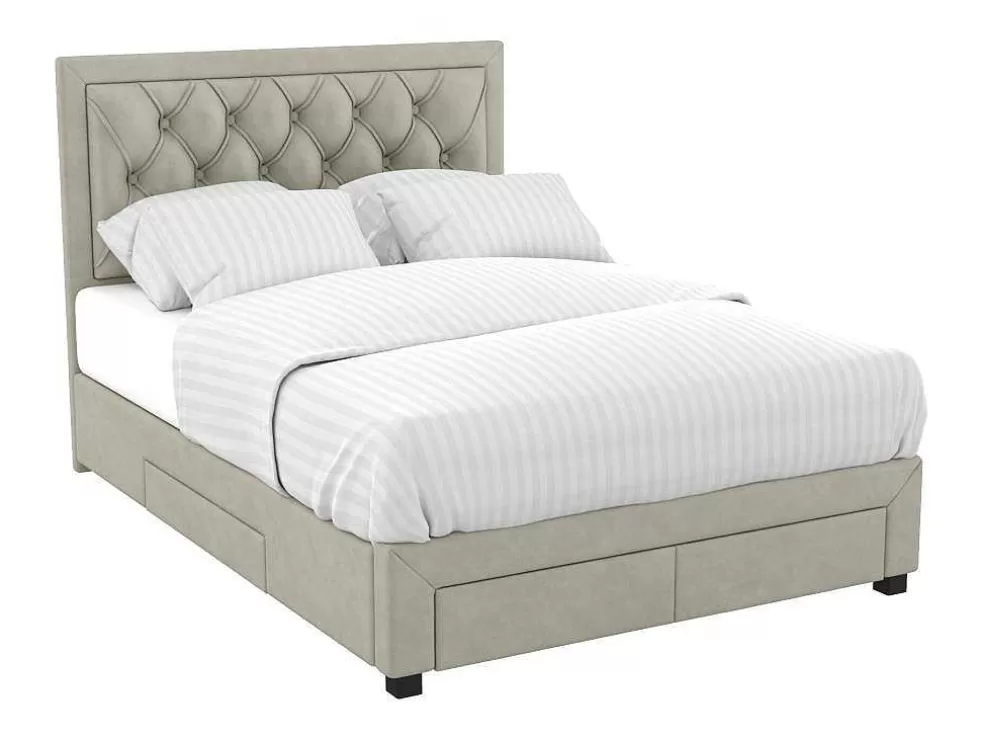 Vente-unique Cama Com Gavetas 140 X 200 Cm Tecido Veludo Champagne + Colchão - Leopold* Cama Em Veludo