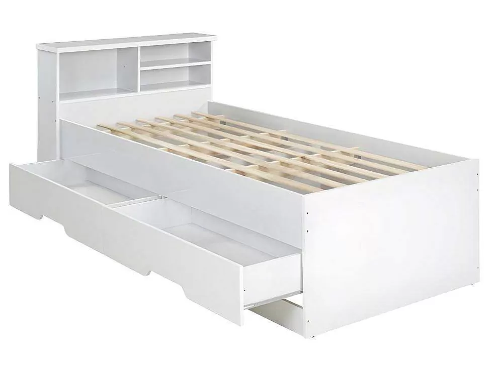 Vente-unique Cama Com Gavetas E Arrumação 90X190 Cm Branco - Boris* Cama De Criança