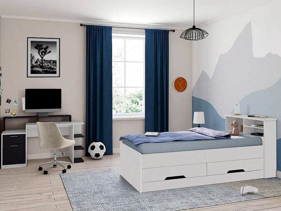 Vente-unique Cama Com Gavetas E Arrumação 90X190 Cm Branco - Boris* Cama De Criança