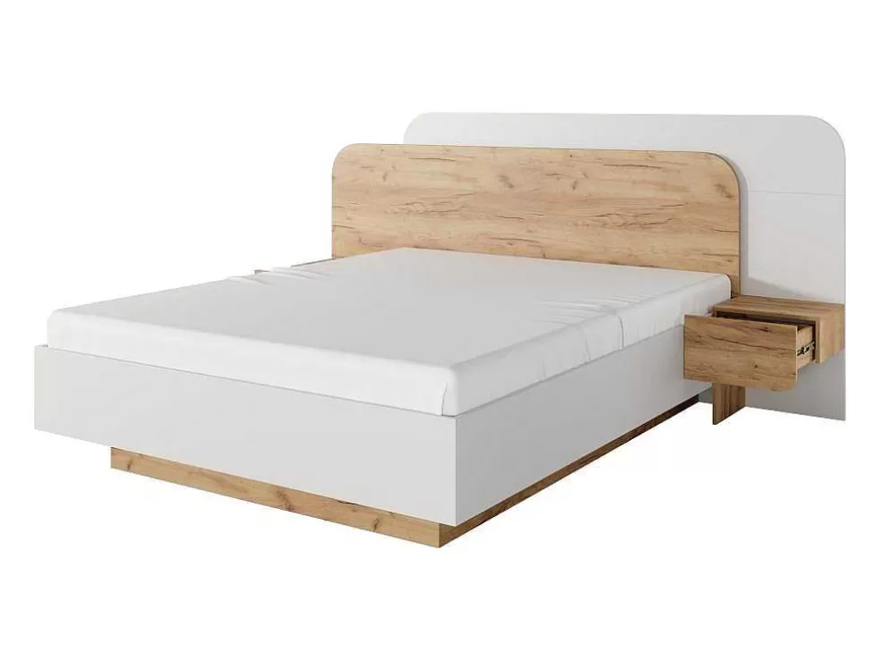Vente-unique Cama Com Mesas De Cabeceira 160X200 Cm, Com Leds, Cor Natural E Branco - Desado* Cama De Adulto