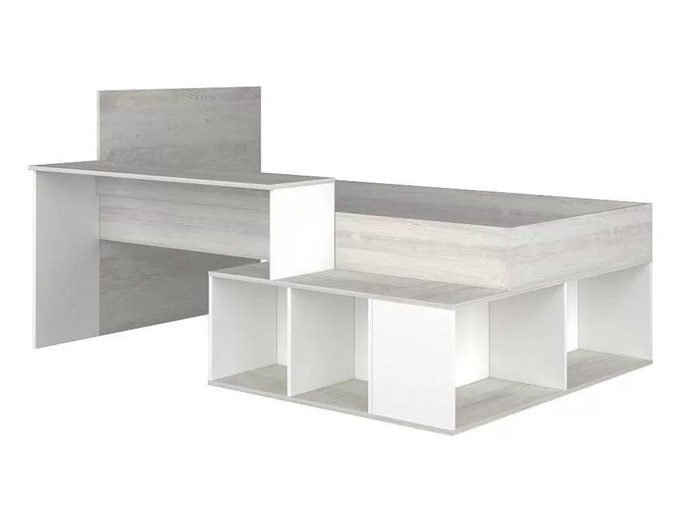 Vente-unique Cama Combinada 90X200 Cm Com Espacos De Arrumação E Secretária Cor Atural Cinza E Branco - Rigali* Cama De Criança