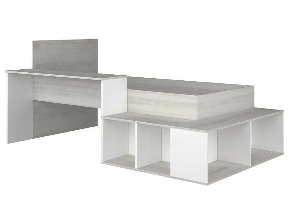 Vente-unique Cama Combinada 90X200 Cm Com Espacos De Arrumação E Secretária Cor Atural Cinza E Branco - Rigali* Cama De Criança