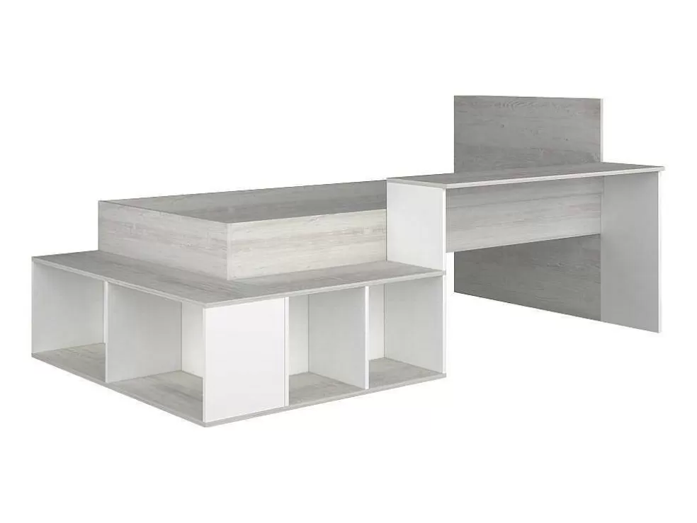 Vente-unique Cama Combinada 90X200 Cm Com Espacos De Arrumação E Secretária Cor Atural Cinza E Branco - Rigali* Cama De Criança