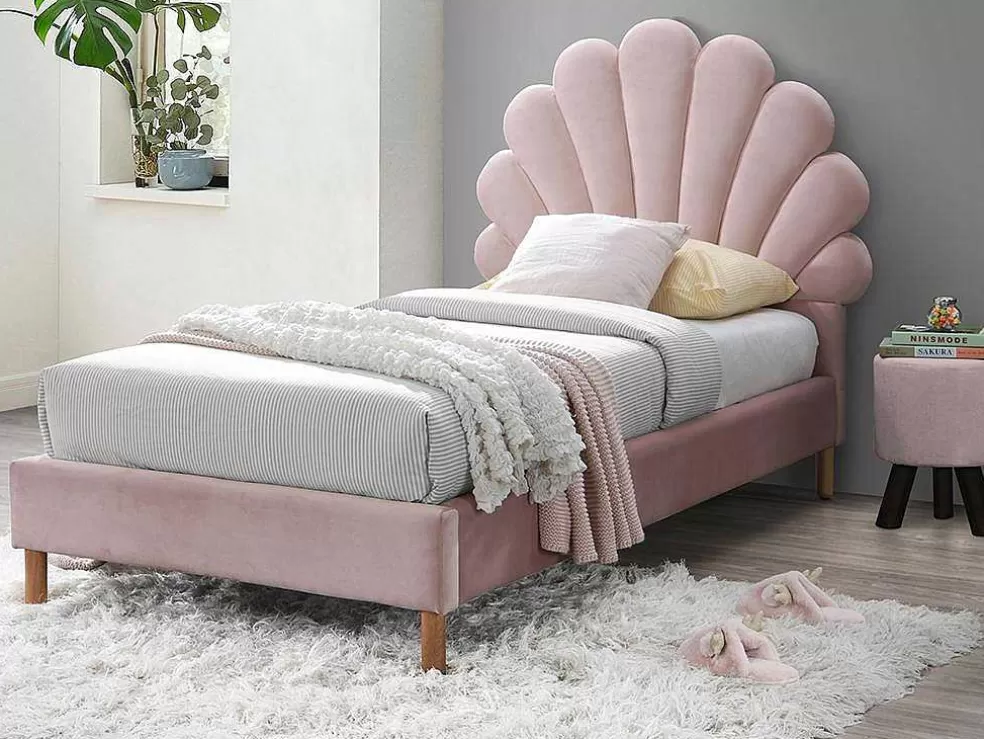 Vente-unique Cama Concha De 90X190 Cm Em Veludo - Rosa + Colchão - Moana* Cama Em Veludo