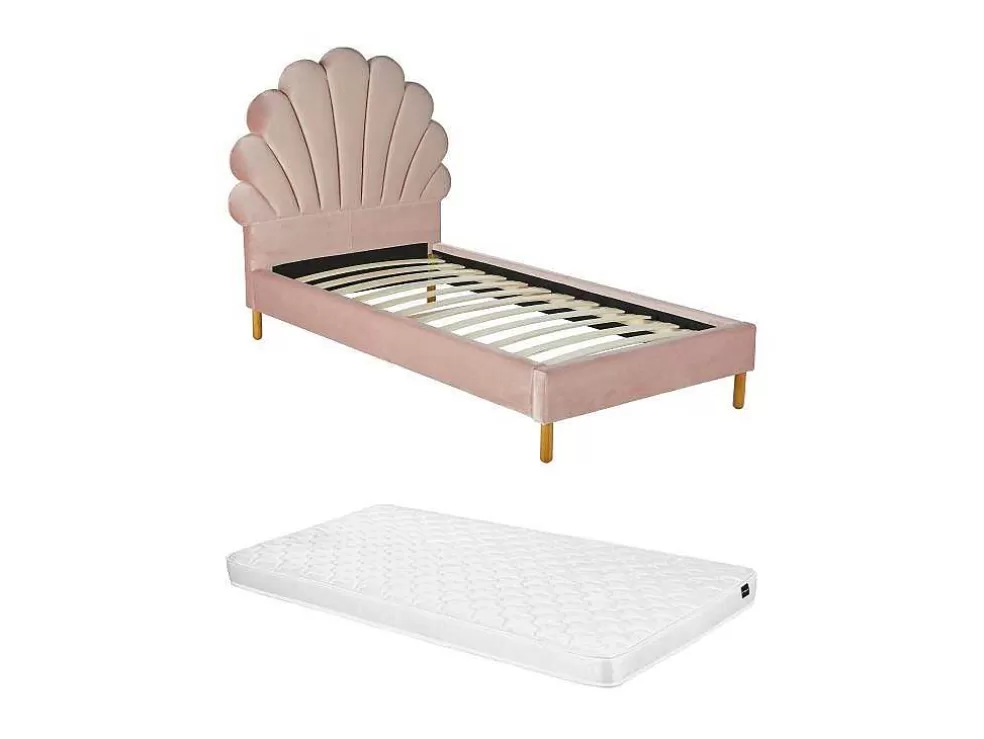 Vente-unique Cama Concha De 90X190 Cm Em Veludo - Rosa + Colchão - Moana* Cama Em Veludo