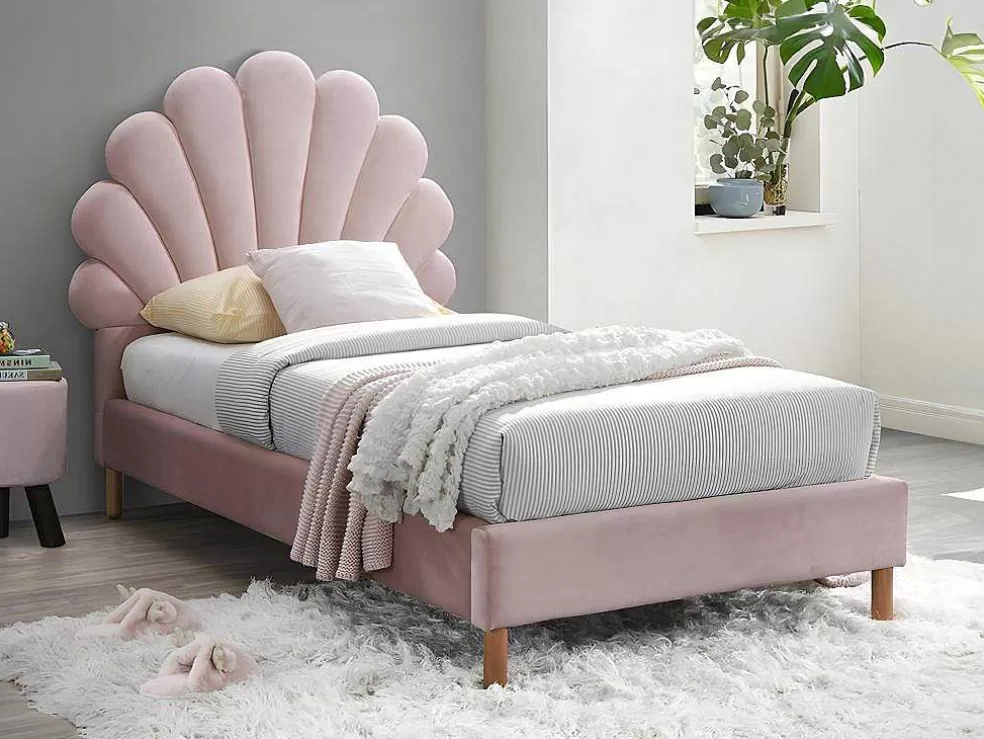 Vente-unique Cama Concha De 90X190 Cm Em Veludo Cor Rosa - Moana* Cama De Criança