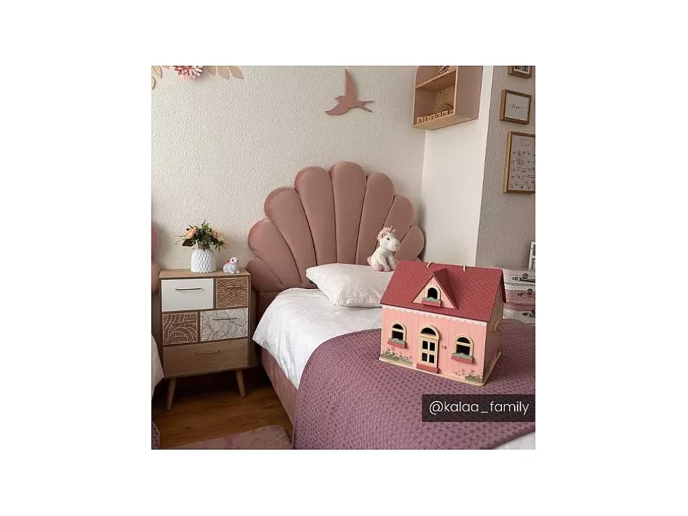 Vente-unique Cama Concha De 90X190 Cm Em Veludo Cor Rosa - Moana* Cama De Criança