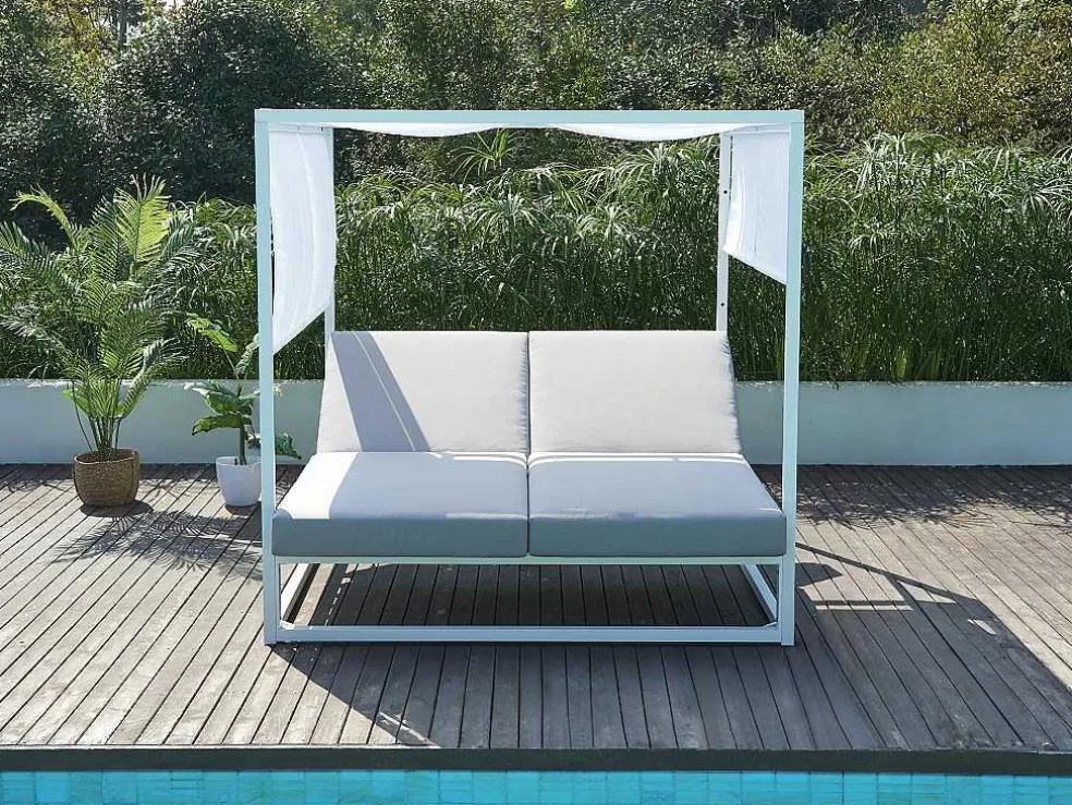 MYLIA Cama De Jardim Com Dossel Aluminio Branco E Cinza - Livadis De * Espreguiçadeira