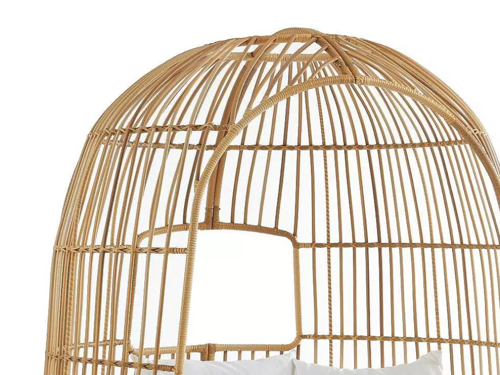 MYLIA Cama De Jardim Com Dossel Em Resina Entrancada Natural Clara Com Almofada Branca - Cervaro De * Espreguiçadeira