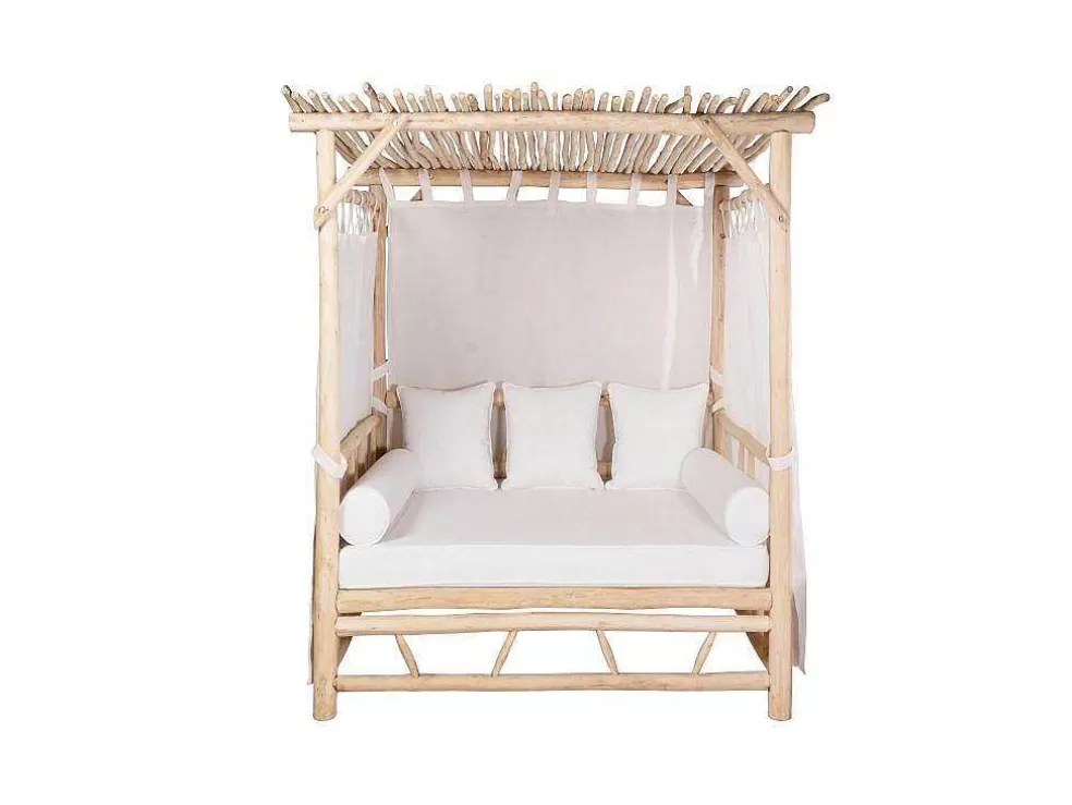 MYLIA Cama De Jardim Com Dossel Em Teca Cor Natural Claro E Branco - Tulum* Espreguiçadeira