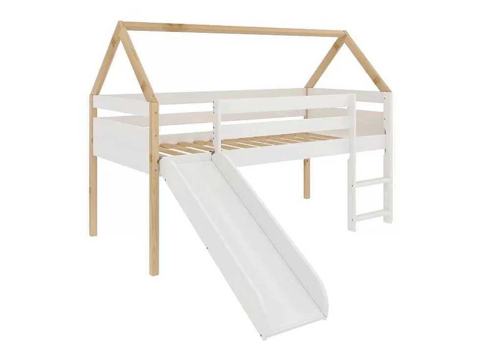 Venprodin Cama Deslizante Logan Com Escada 140X200X96 Branco-Natural* Cama De Criança