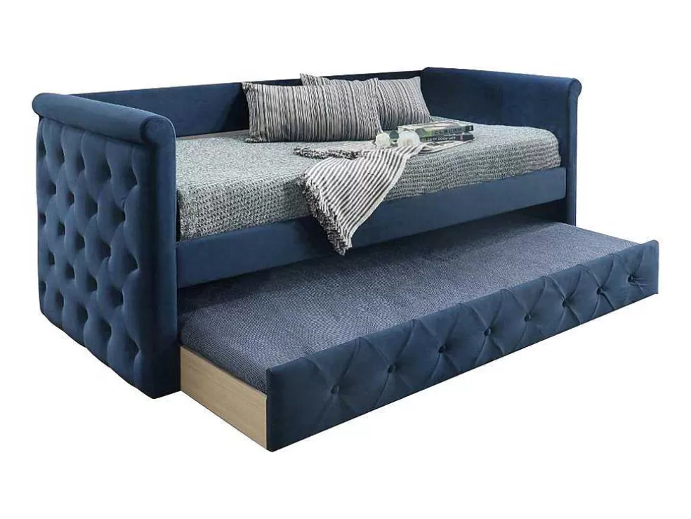 Vente-unique Cama Dupla Acolchoada 2X90X190 Cm Em Tecido Azul - Louise* Cama Dupla