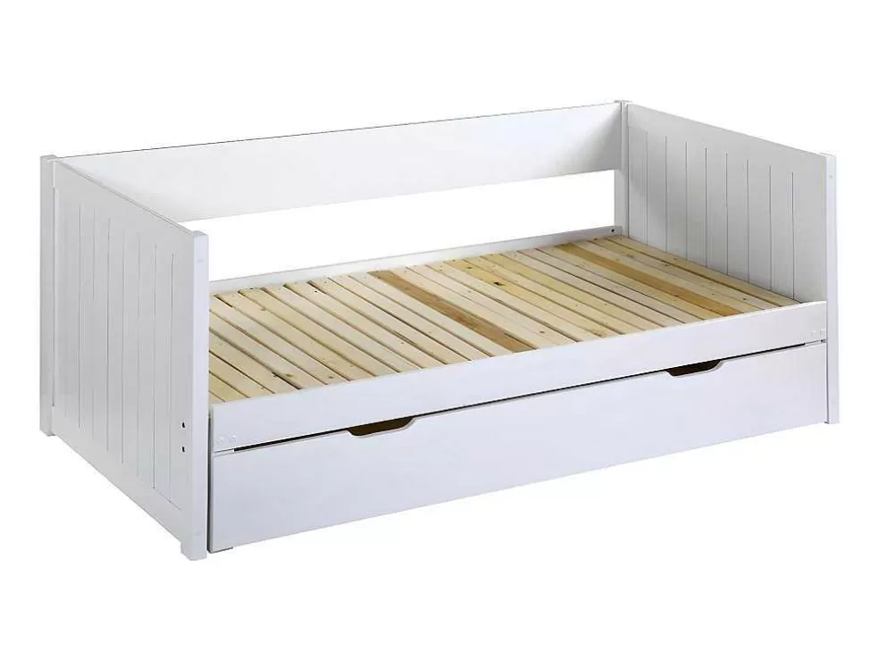 Vente-unique Cama Dupla Banco Com Gaveta De 2 X 90 X 200 Cm Em Pinho E Mdf Cor Branco - Alfiero* Cama Dupla
