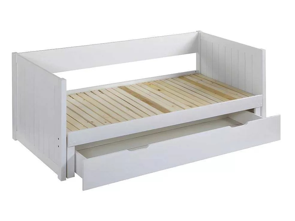 Vente-unique Cama Dupla Banco Com Gaveta De 2 X 90 X 200 Cm Em Pinho E Mdf Cor Branco - Alfiero* Cama Dupla