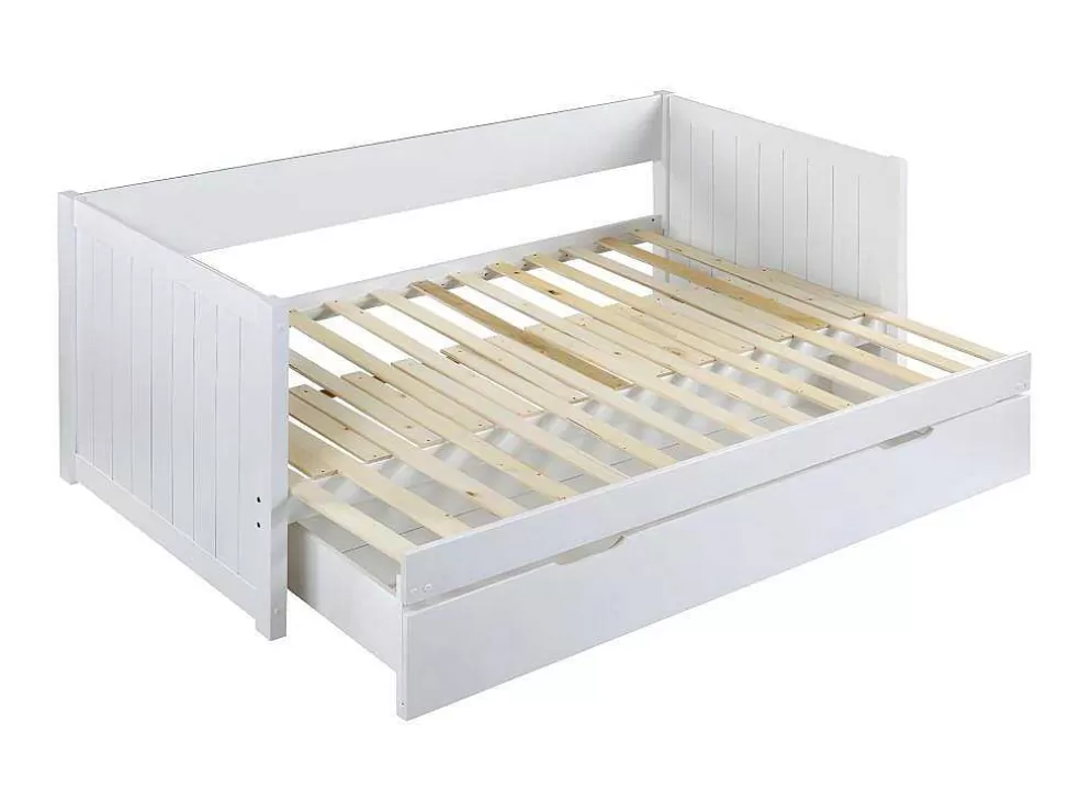 Vente-unique Cama Dupla Banco Com Gaveta De 2 X 90 X 200 Cm Em Pinho E Mdf Cor Branco - Alfiero* Cama Dupla