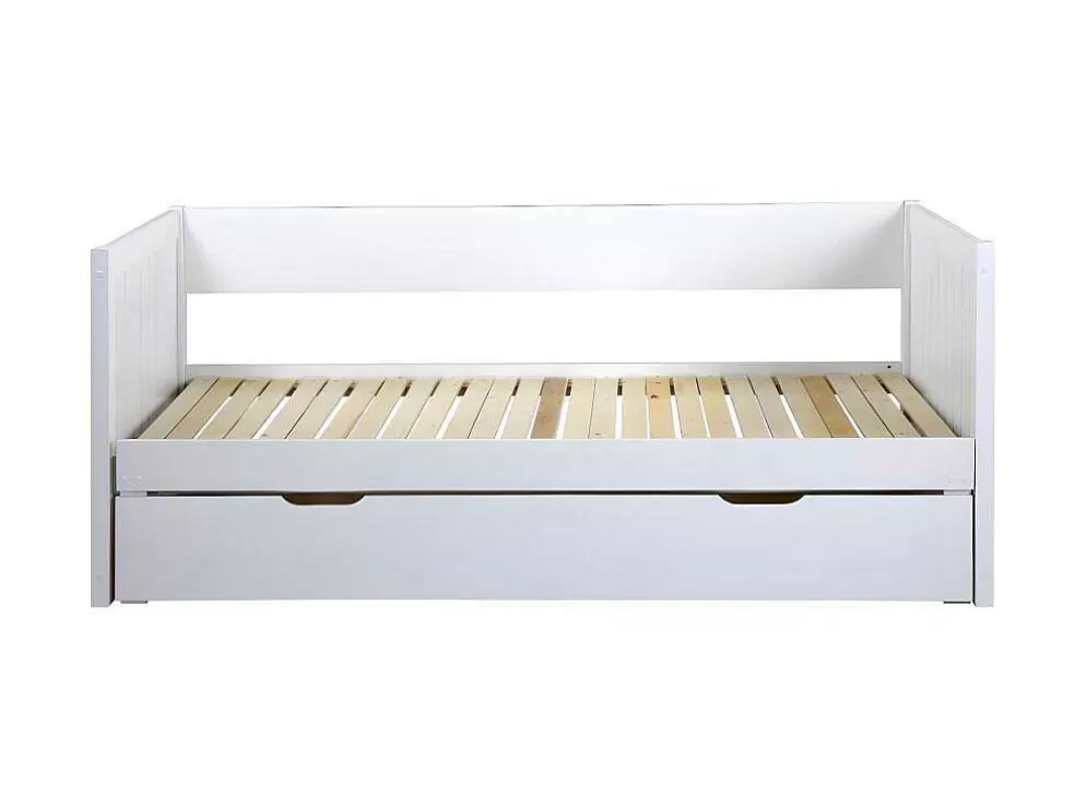 Vente-unique Cama Dupla Banco Com Gaveta De 2 X 90 X 200 Cm Em Pinho E Mdf Cor Branco - Alfiero* Cama Dupla