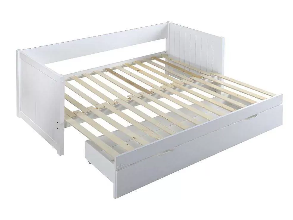Vente-unique Cama Dupla Banco Com Gaveta De 2 X 90 X 200 Cm Em Pinho E Mdf Cor Branco - Alfiero* Cama Dupla