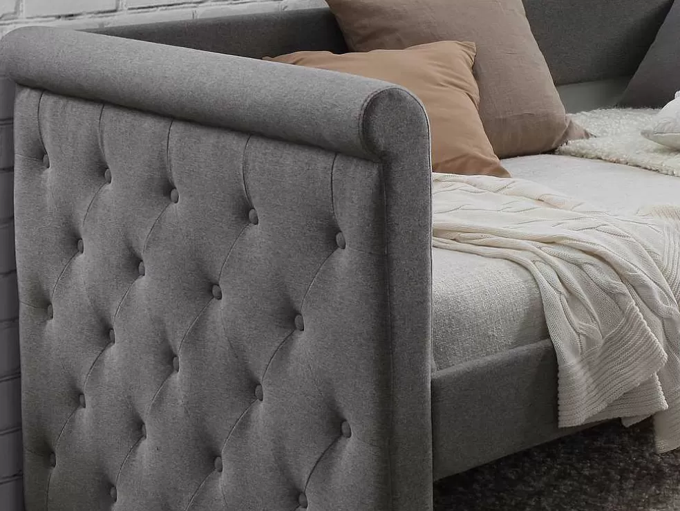 Vente-unique Cama Dupla Banco De 2X90X190 Cm Em Tecido Cinza + Colchão - Louise* Cama Dupla