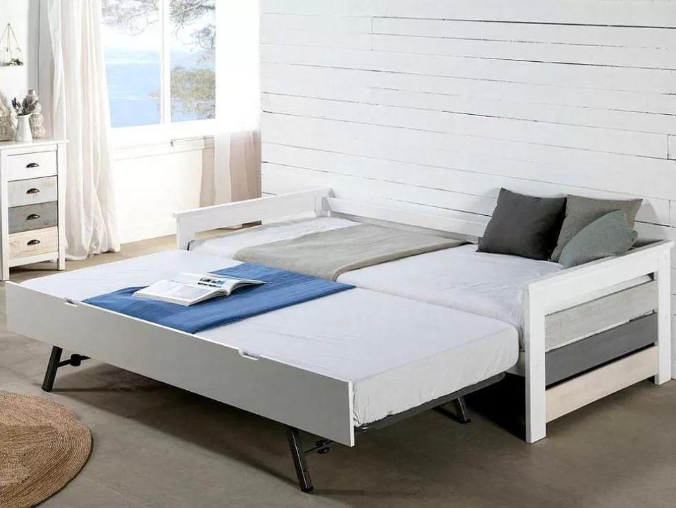 Vente-unique Cama Dupla Banco 2X90X190 Cm Mdf Branco - Celiane* Cama Dupla