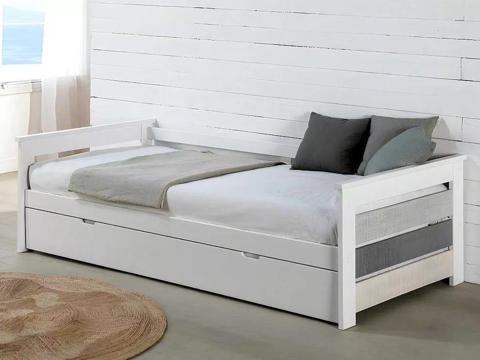 Vente-unique Cama Dupla Banco 2X90X190 Cm Mdf Branco + Colchões - Celiane* Cama Dupla