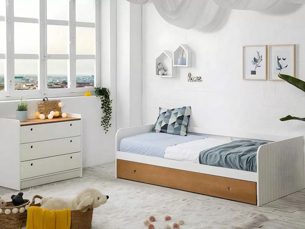 Vente-unique Cama Dupla Banco 2X90X190 Cm Mdf Branco E Cerejeira - Juliette* Cama De Criança