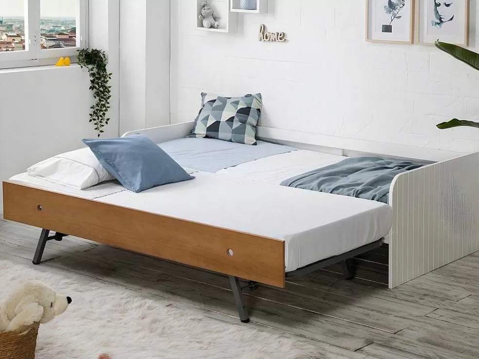 Vente-unique Cama Dupla Banco 2X90X190 Cm Mdf Branco E Cerejeira - Juliette* Cama De Criança