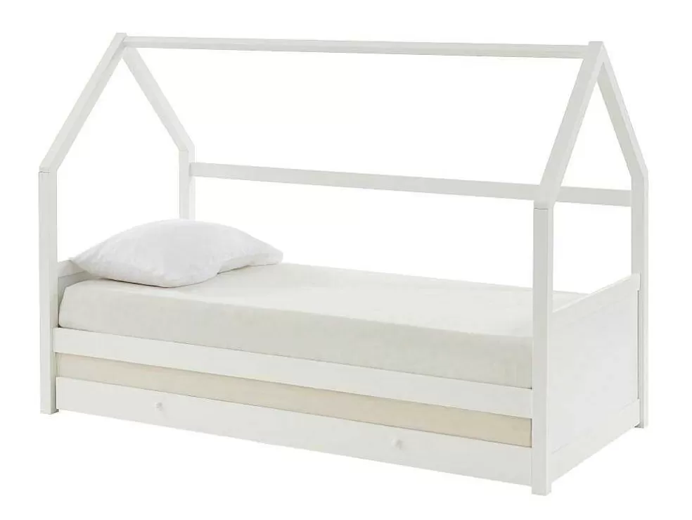Vente-unique Cama Dupla Cabana De 2 X 90 X 190 Cm Em Pinho Cor Branco + Colchão - Hurra* Cama Dupla