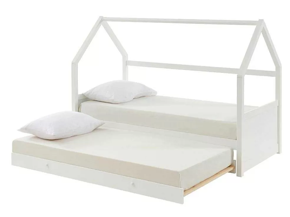 Vente-unique Cama Dupla Cabana De 2 X 90 X 190 Cm Em Pinho Cor Branco + Colchão - Hurra* Cama Dupla