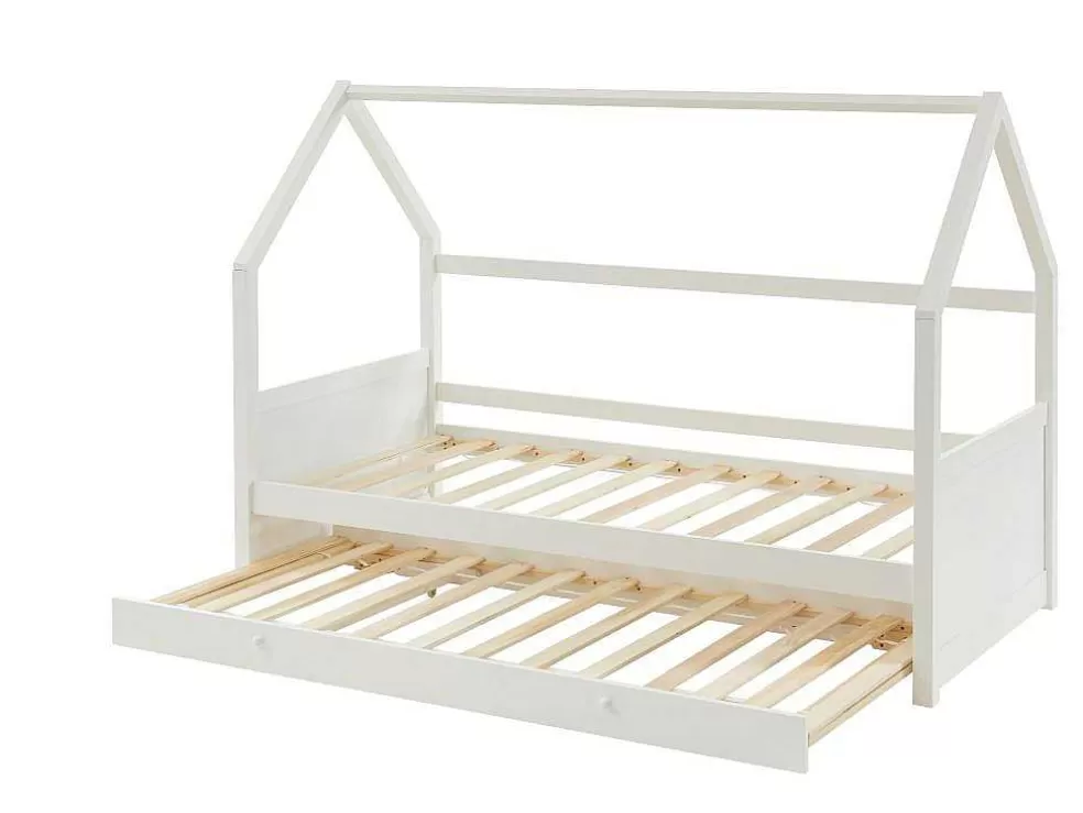 Vente-unique Cama Dupla Cabana De 2 X 90 X 190 Cm Em Pinho Cor Branco + Colchão - Hurra* Cama Dupla