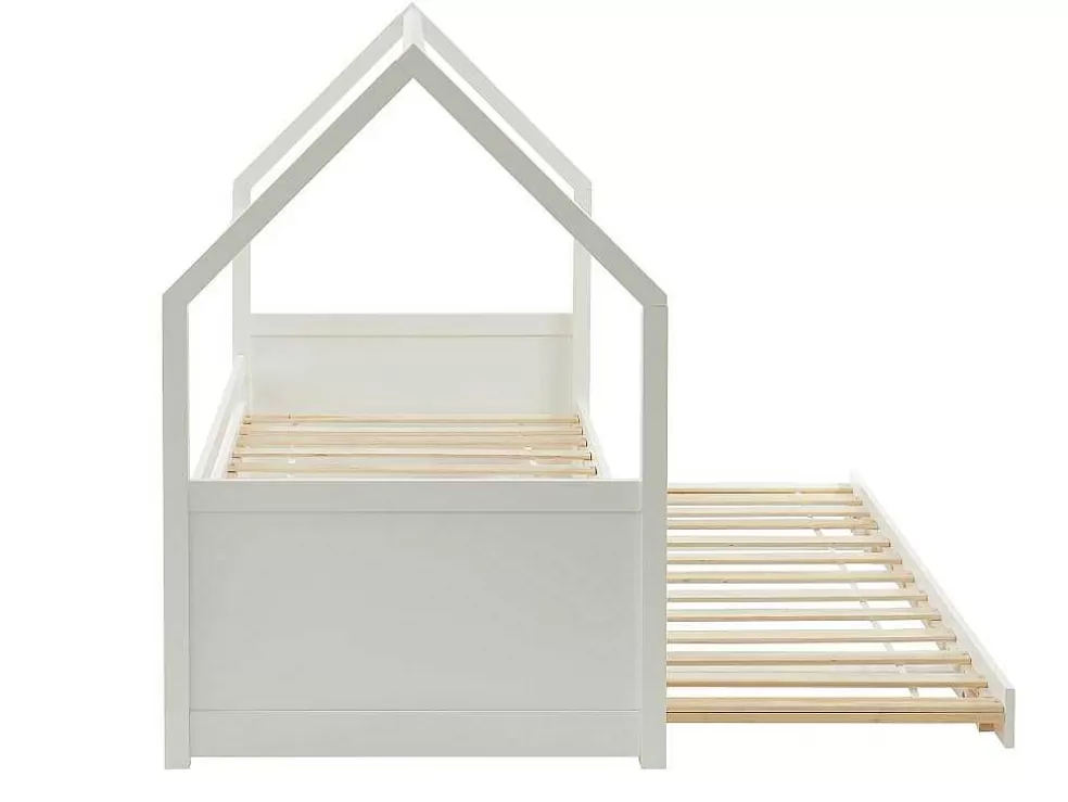 Vente-unique Cama Dupla Cabana De 2 X 90 X 190 Cm Em Pinho Cor Branco + Colchão - Hurra* Cama Dupla