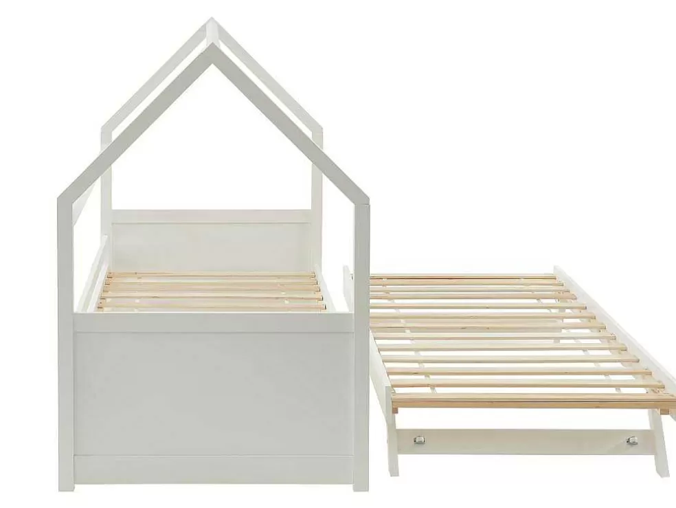 Vente-unique Cama Dupla Cabana De 2 X 90 X 190 Cm Em Pinho Cor Branco + Colchão - Hurra* Cama Dupla