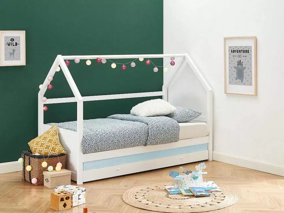 Vente-unique Cama Dupla Cabana De 2 X 90 X 190 Cm Em Pinho Cor Branco + Colchão - Hurra* Cama Dupla
