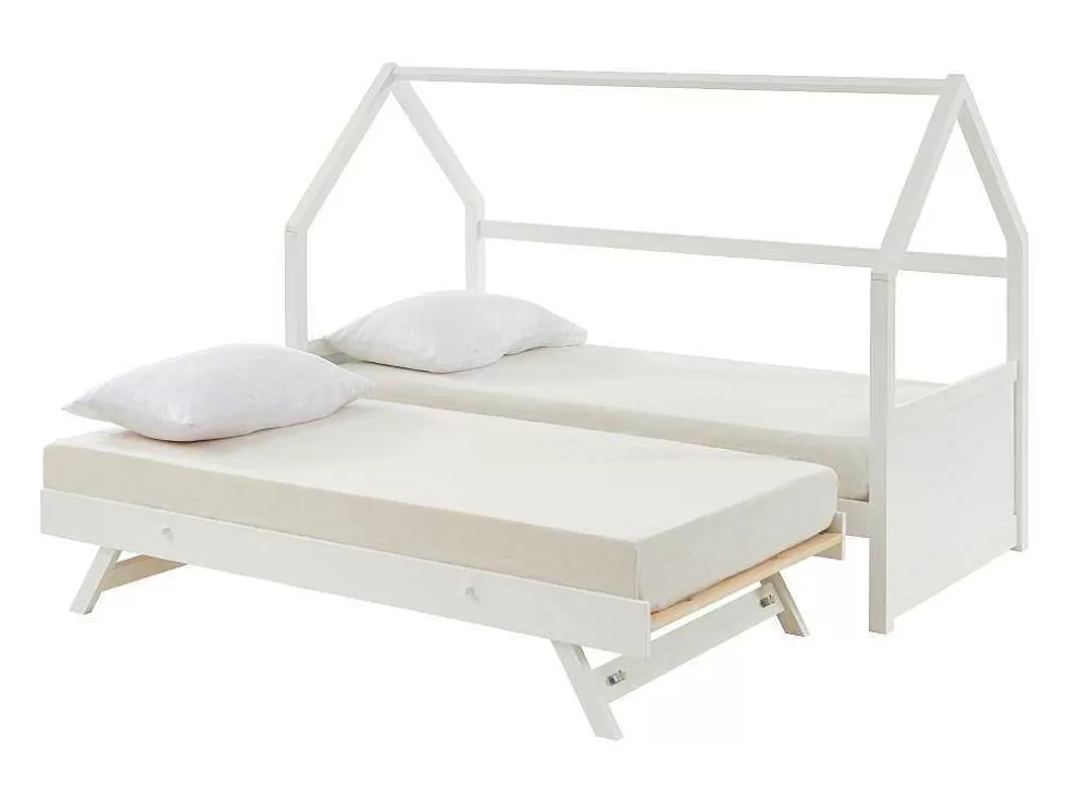 Vente-unique Cama Dupla Cabana De 2 X 90 X 190 Cm Em Pinho Cor Branco - Hurra* Cama Dupla