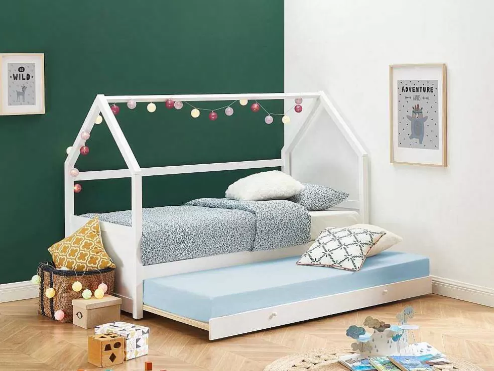 Vente-unique Cama Dupla Cabana De 2 X 90 X 190 Cm Em Pinho Cor Branco - Hurra* Cama Dupla