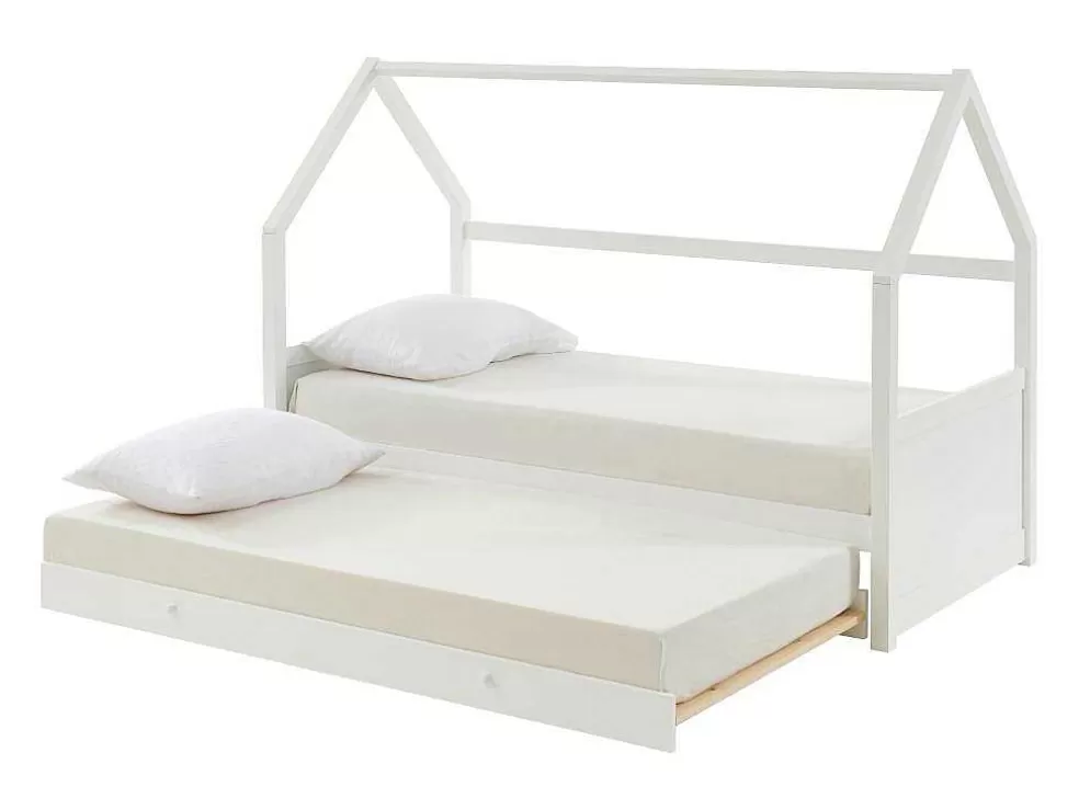 Vente-unique Cama Dupla Cabana De 2 X 90 X 190 Cm Em Pinho Cor Branco - Hurra* Cama Dupla