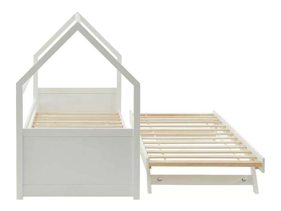 Vente-unique Cama Dupla Cabana De 2 X 90 X 190 Cm Em Pinho Cor Branco - Hurra* Cama Dupla