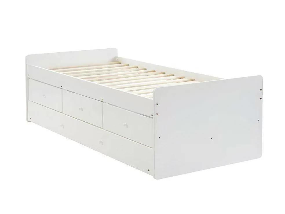 Vente-unique Cama Dupla Com 3 Gavetas De 90 X 190 Cm Em Mdf E Pinho Cor Branco + Colchão - Titouan* Cama Dupla