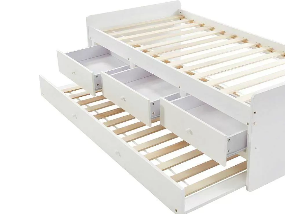 Vente-unique Cama Dupla Com 3 Gavetas De 90 X 190 Cm Em Mdf E Pinho Cor Branco + Colchão - Titouan* Cama Dupla