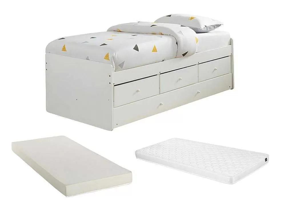Vente-unique Cama Dupla Com 3 Gavetas De 90 X 190 Cm Em Mdf E Pinho Cor Branco + Colchão - Titouan* Cama Dupla