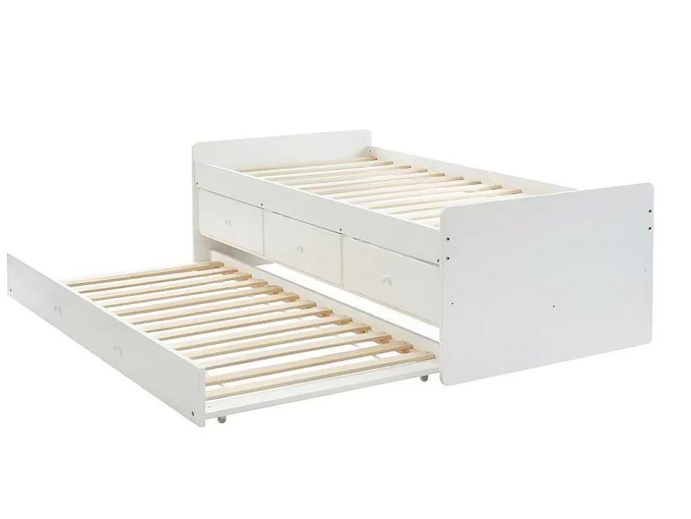 Vente-unique Cama Dupla Com 3 Gavetas De 90 X 190 Cm Em Mdf E Pinho Cor Branco - Titouan* Cama Dupla