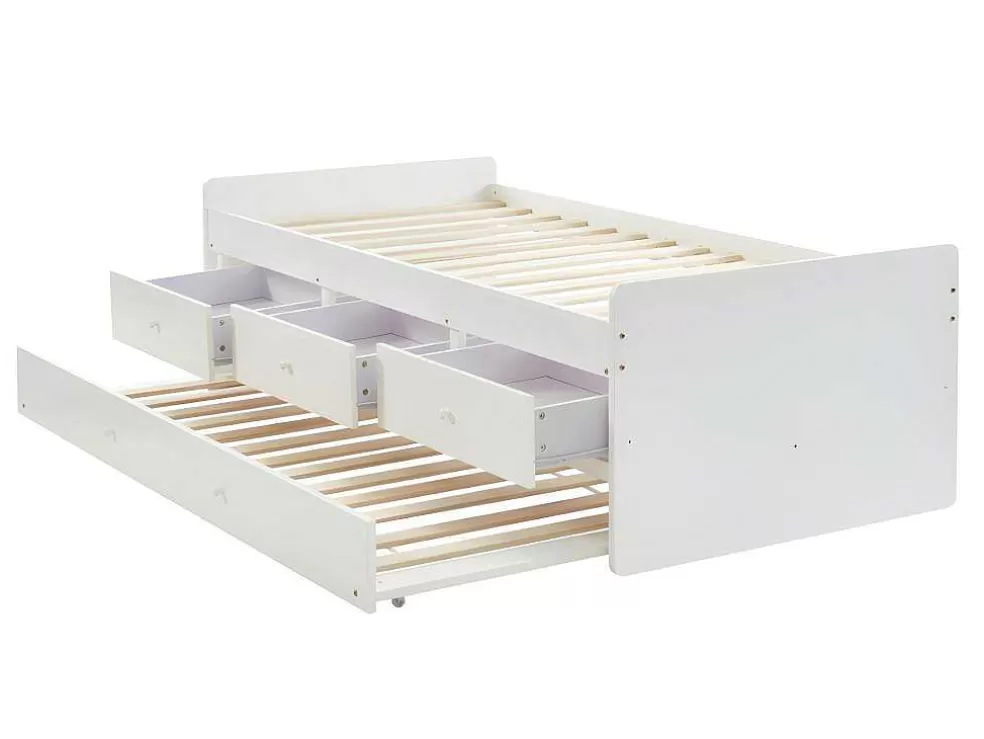 Vente-unique Cama Dupla Com 3 Gavetas De 90 X 190 Cm Em Mdf E Pinho Cor Branco - Titouan* Cama Dupla